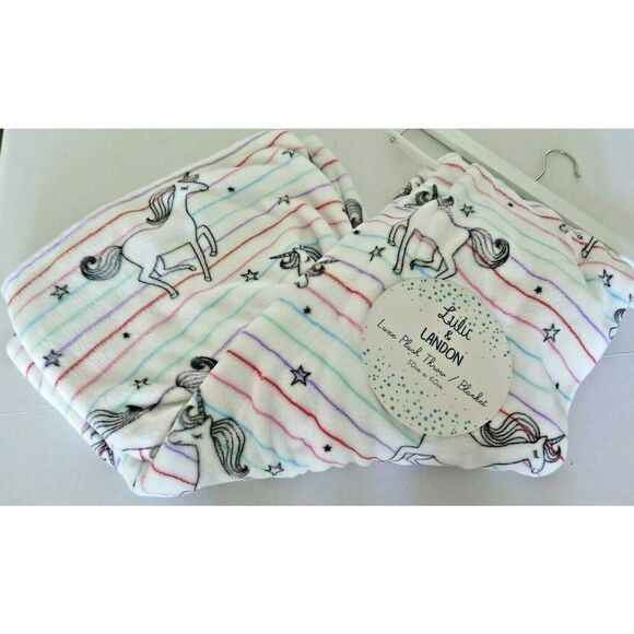 Lulu & Landon UNICORN Striped White Luxe Plush Throw Blanket 50x60 NEW! $78 - Picture 1 of 5